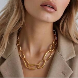 NEW 18k Real Gold Plated Chunky Chain Link Necklace